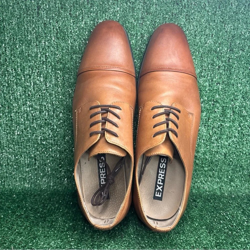 Express Men’s Brown Leather‎ Car Toe Oxford Dress Shoes Size 12